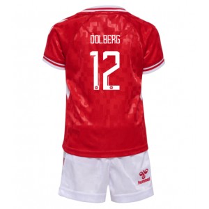 Fotbalové Dres Dánsko Kasper Dolberg #12 Dětské Domácí Oblečení ME 2024 Krátký Rukáv (+ trenýrky)